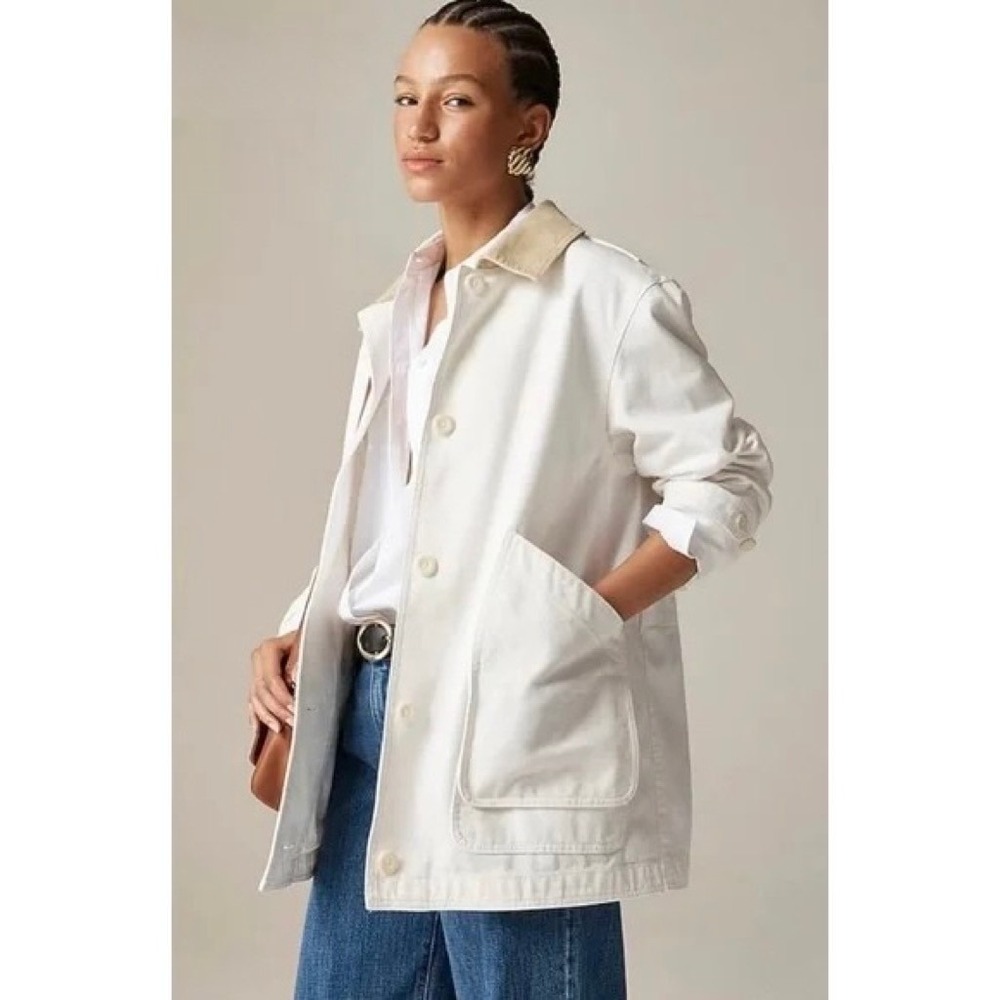 NWT!! J. CREW Barn Jacket Canvas Ivory Corduroy Collar Pockets Outdoors X-Large